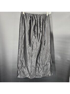 Vintage Maxi Slip Skirt Womens Medium Black Long Elastic Waist Slit Underskirt